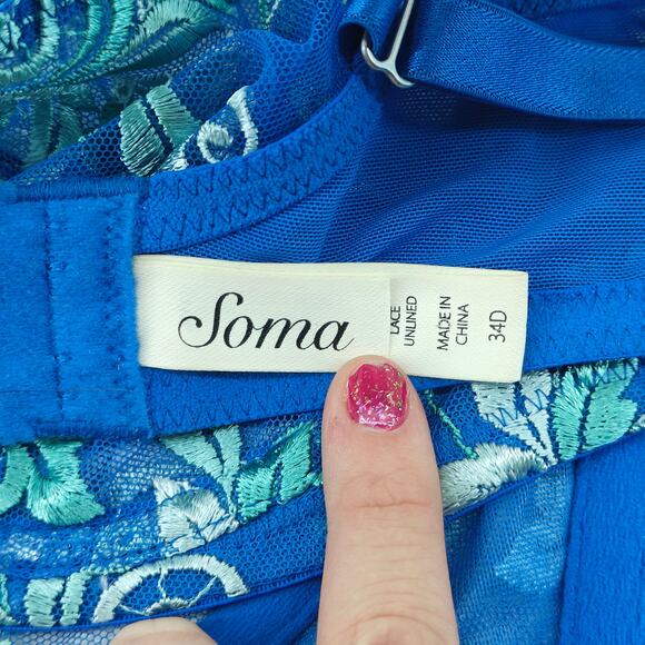 Soma Blue Sensuous Lace Unlined Bra Womens 34D - Picture 2 of 4